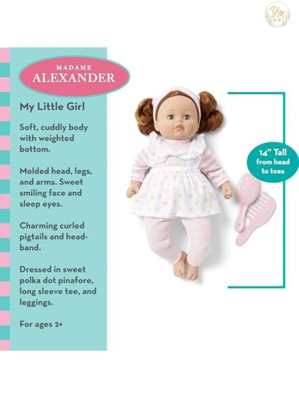 Madame Alexander My Little Girl Doll Polka Dot Pinafore Soft Body Weighted